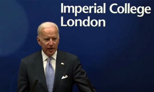 Joe Biden speaking at Imperial College London